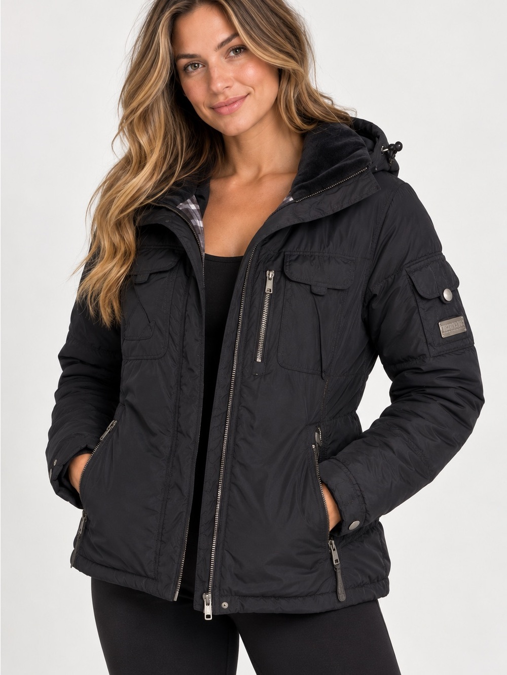 Obermeyer Women’s Ski Jacket Winter Coat Black Insulated Hooded Size 14